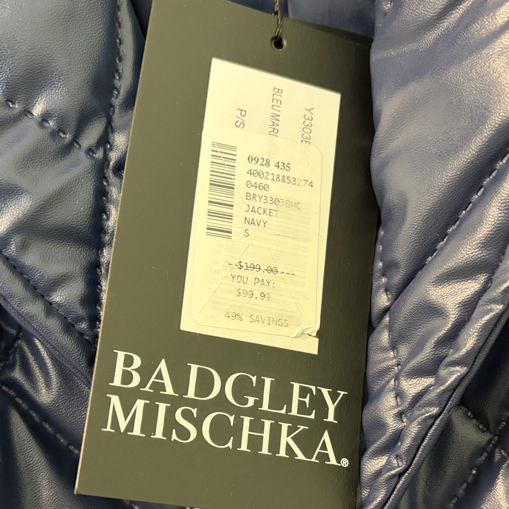 Badgley Mischka Blue Quilted “Leather” Diamond Embossed Trench Coat